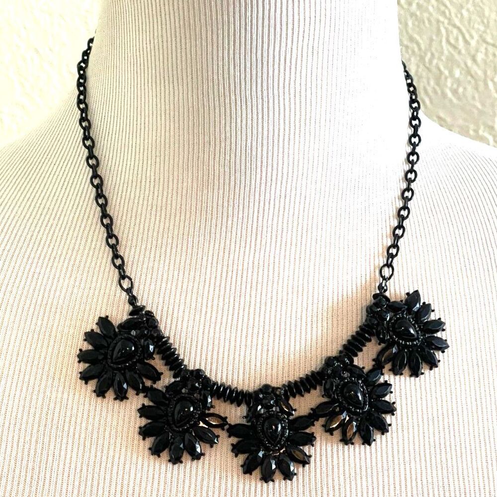 Vintage Y2K Black Glass Rhinestone Necklace Collar Formal Prom Party 18"